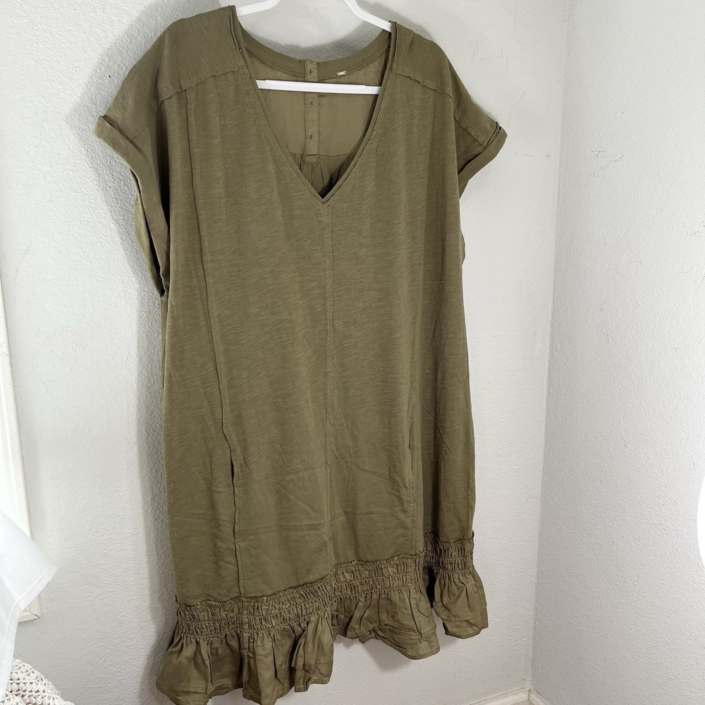 Daily Practice Dress Womens XL Green Ruffle Hem Short Sleeve Boho Casual Comfy